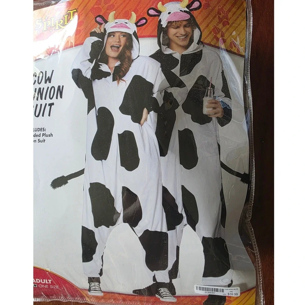 Spirit Halloween Cow Union Suit Adult One Size Plush Halloween Jumpsuit Costume - Picture 3 of 11